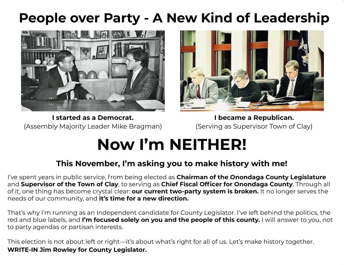 Former Onondaga County Legislature Chairman  Launches Write-In Campaign